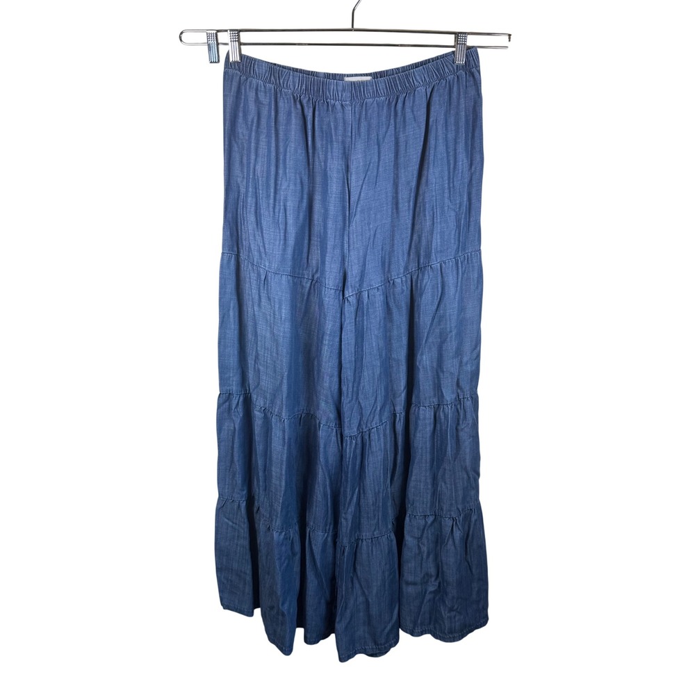 Natural Life Patti Tiered Palazzo Pants Womens XL Blue Chambray Boho Hippie Soft